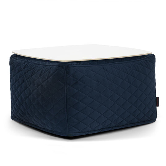 Pouf Table Basse en Velours Matelassé Bleu Marine