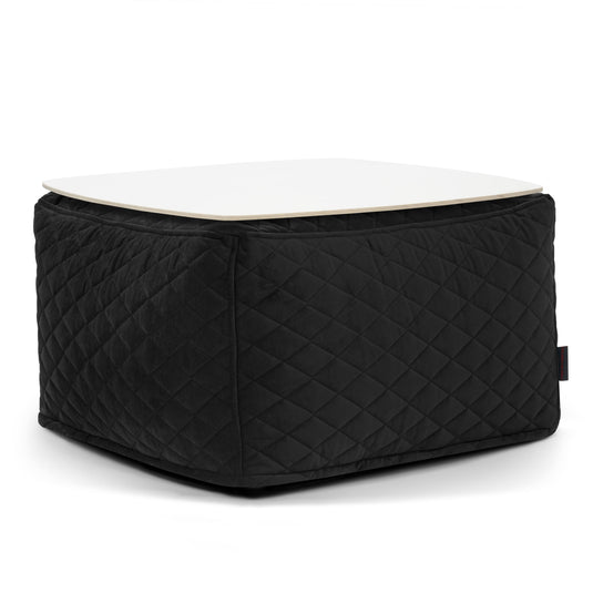 Pouf Table Basse en Velours Matelassé Noir Profond