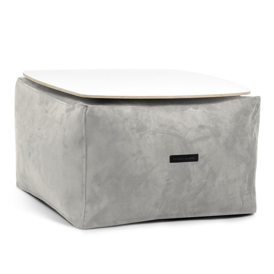 Pouf Table Basse Suede Gris Perle