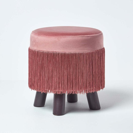 Pouf Velours Frange Rose