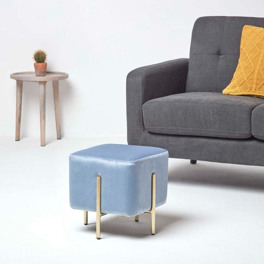 Pouf Velours Metal Doré