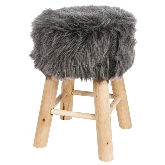 Tabouret Pouf Fourrure Gris