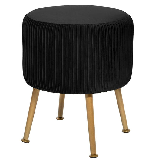 Tabouret Pouf Velours Côtelé Noir Profond