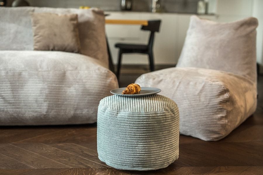 Petit Pouf Rond en Velours Côtelé