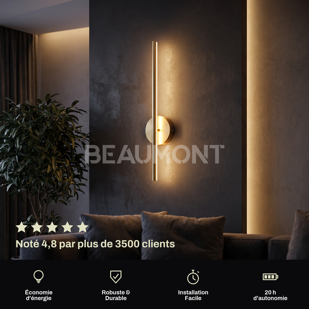 Applique murale LED design sans fil rechargeable, fixation magnétique, intensité réglable, batterie intégrée | LISERÉ