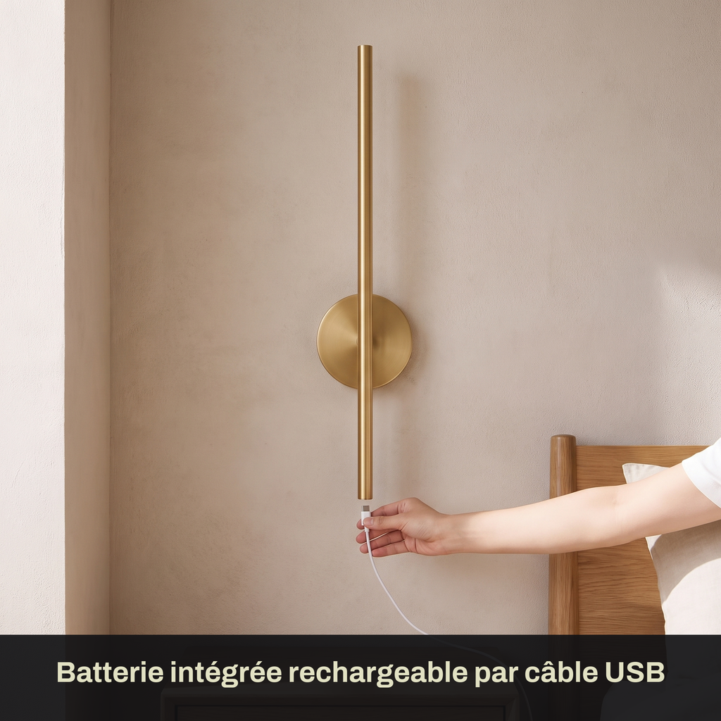 Applique murale LED design sans fil rechargeable, fixation magnétique, intensité réglable, batterie intégrée | LISERÉ