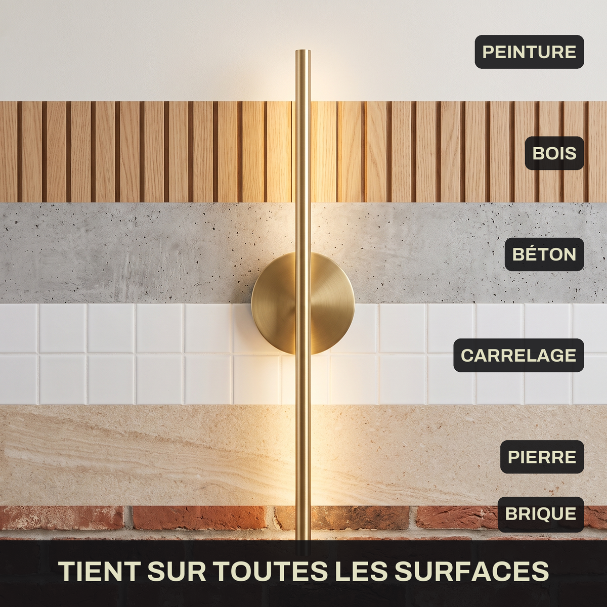 Applique murale LED design sans fil rechargeable, fixation magnétique, intensité réglable, batterie intégrée | LISERÉ