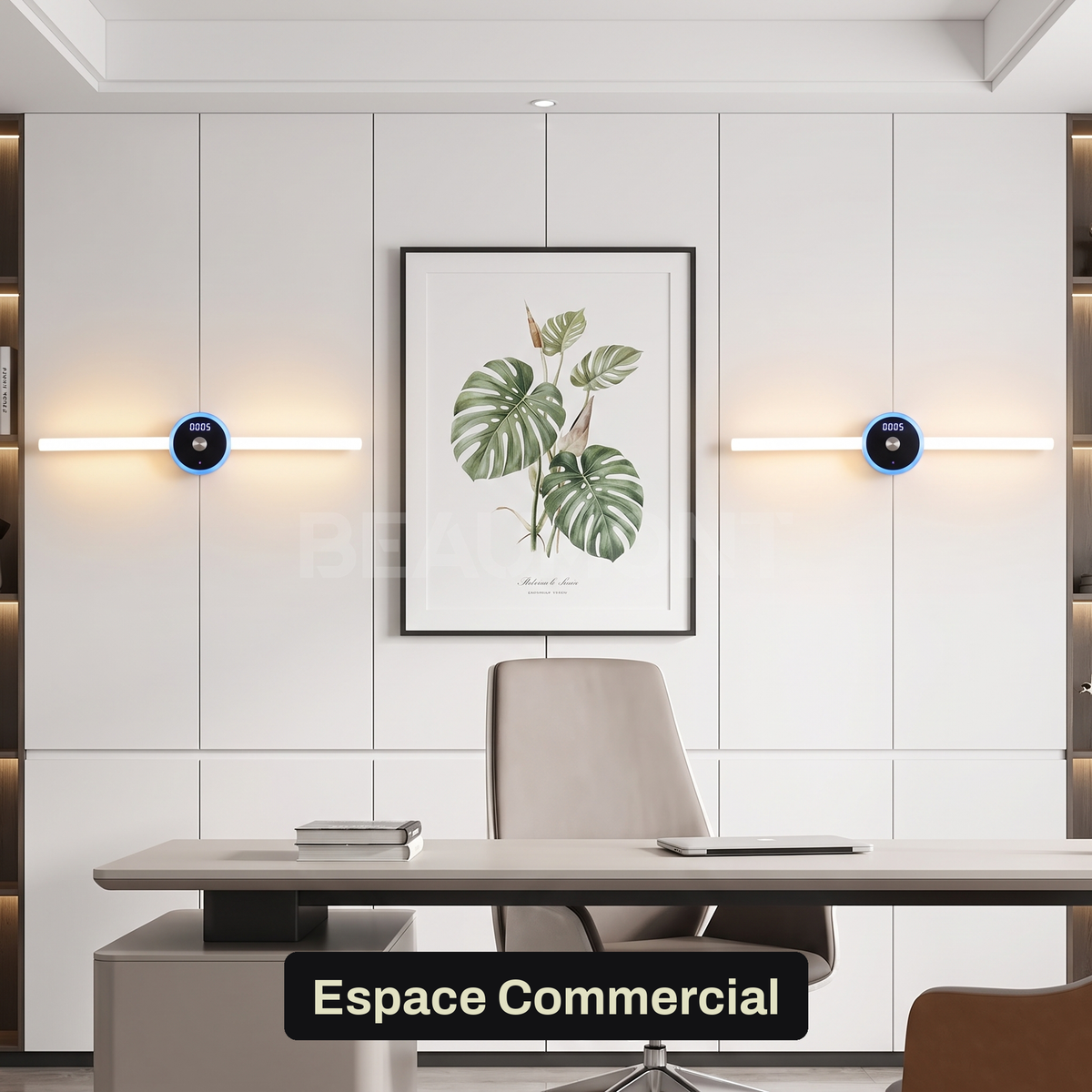 Applique Murale LED Sans Fil Rechargeable avec Horloge et Commande par Geste, Détecteur de Mouvement et Pose Adhésive Sans Perçage - Horace