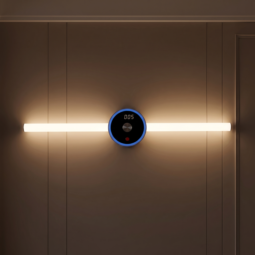 Applique Murale LED Sans Fil Rechargeable avec Horloge et Commande par Geste, Détecteur de Mouvement et Pose Adhésive Sans Perçage - Horace