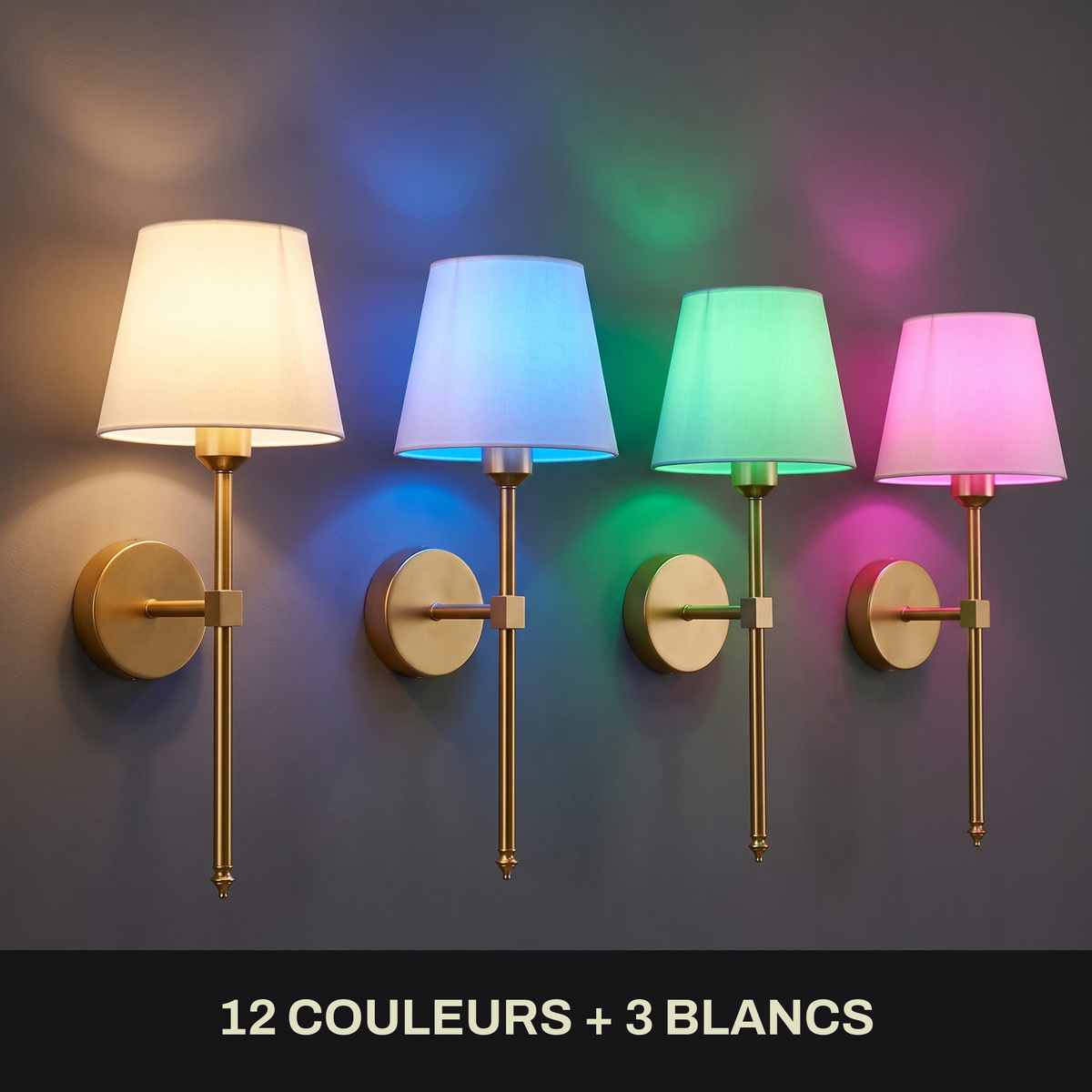 Lumière colorée : appliques murales sans fil en blanc, bleu, vert et rose | Marquise