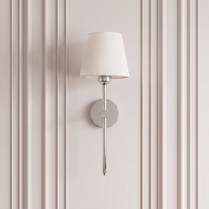 Applique murale sans fil argentée à abat-jour tissu blanc | Marquise
