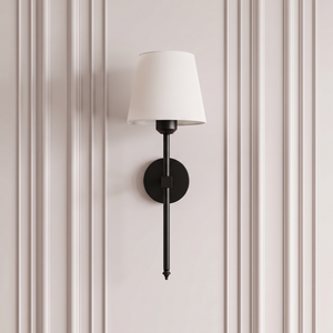 Applique murale sans fil noire à abat-jour tissu blanc | Marquise