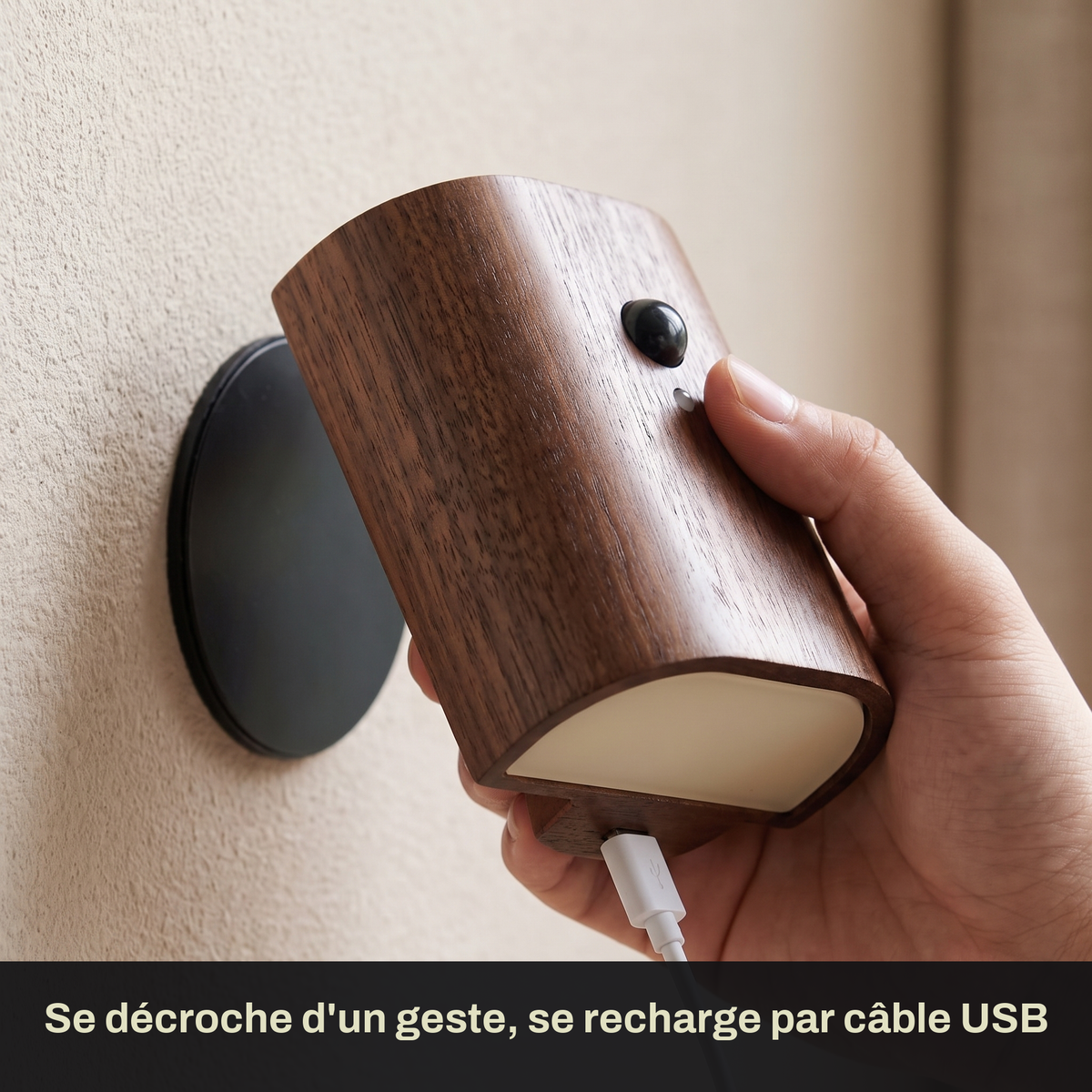 Applique Murale Sans Fil Bois Massif Double Éclairage Haut et Bas avec Détecteur de Mouvement, Rechargeable et Sans Perçage - Octave