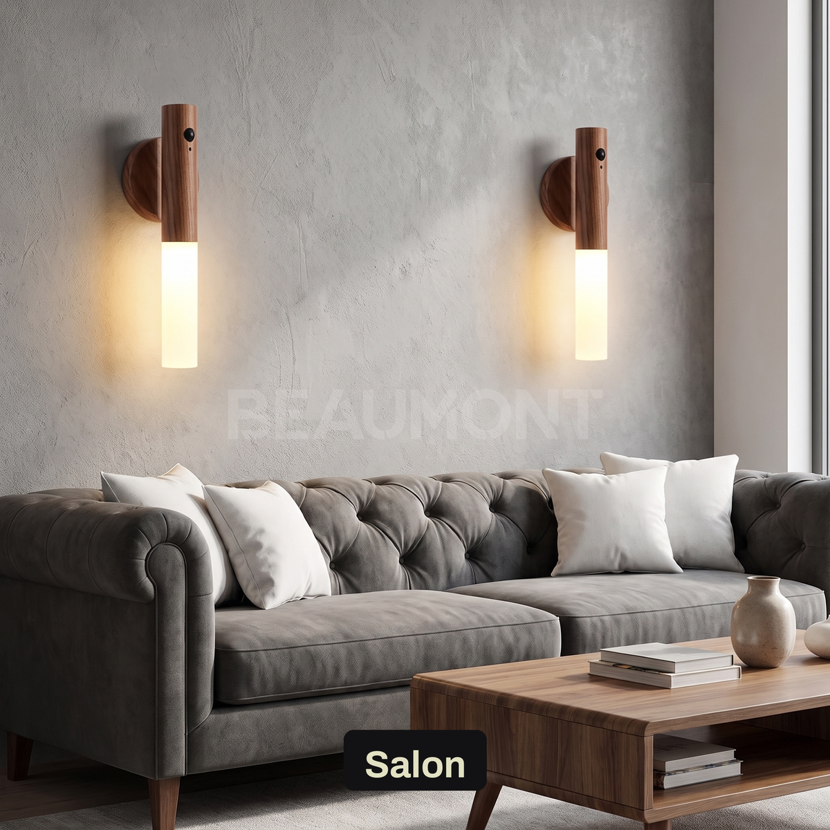 Applique Murale Sans Fil Rechargeable Finition Bois avec Détecteur de Mouvement, Aimantée et Sans Perçage - Candice