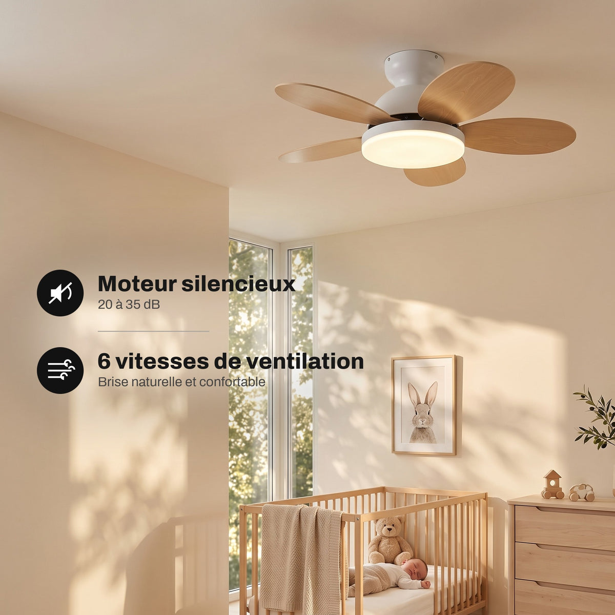Moteur DC silencieux du ventilateur de plafond Capucine, 20 à 35 dB