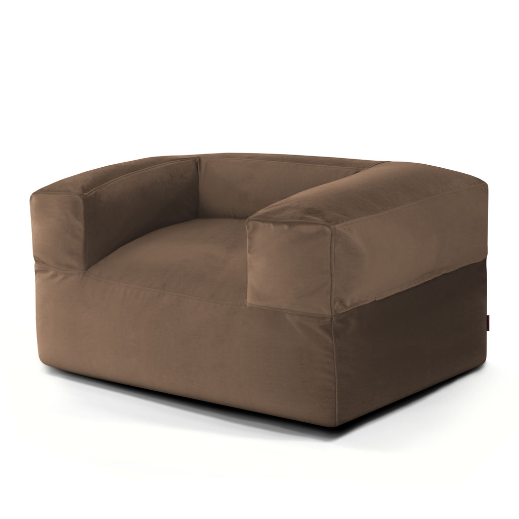 Fauteuil Pouf en Velours Marron Café