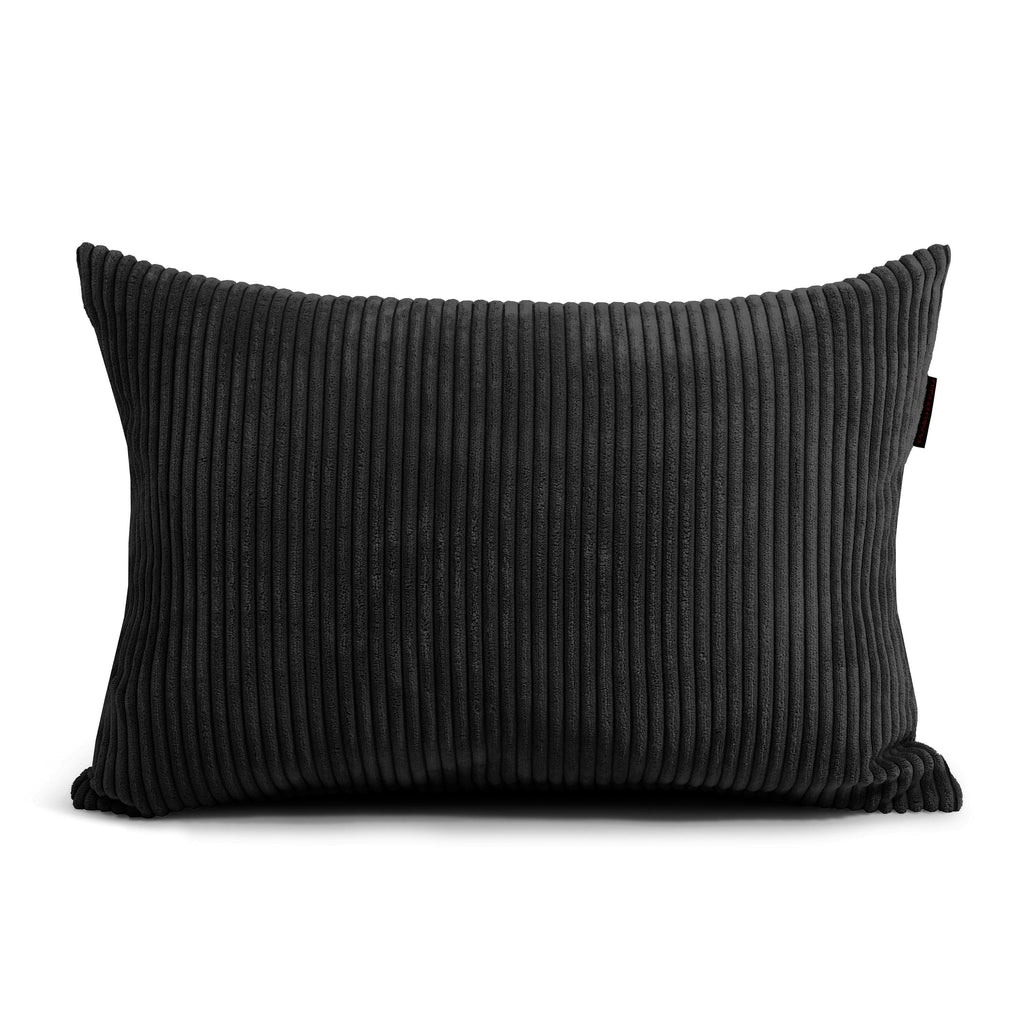 Gros Coussin en Velours Cotelé Noir Profond / Housse uniquement