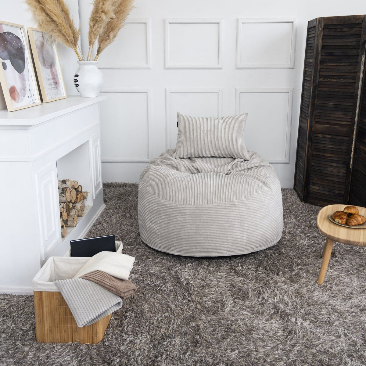 Gros Pouf en Velours Cotelé Pouf Français