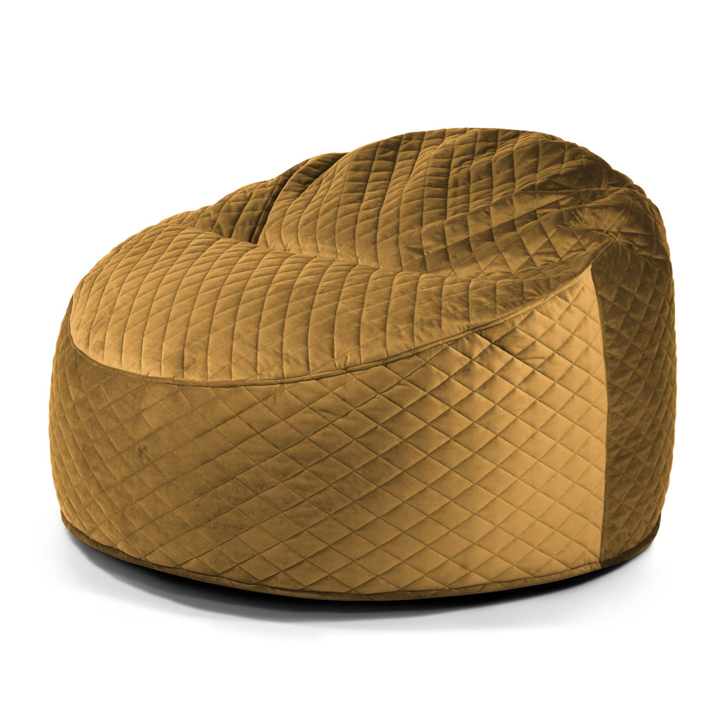 Gros Pouf en Velours Royal Jaune Ocre Beaumont Concept
