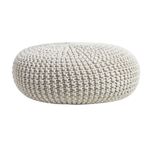 Gros Pouf Tricot Blanc Cème