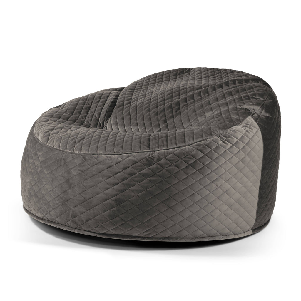 Housse de Pouf XXL en Velours Matelassé Gris Anthracite