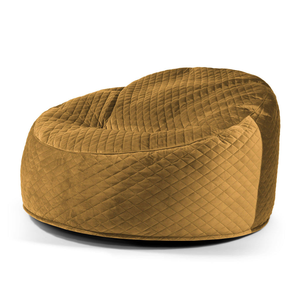 Housse de Pouf XXL en Velours Matelassé Jaune Ocre