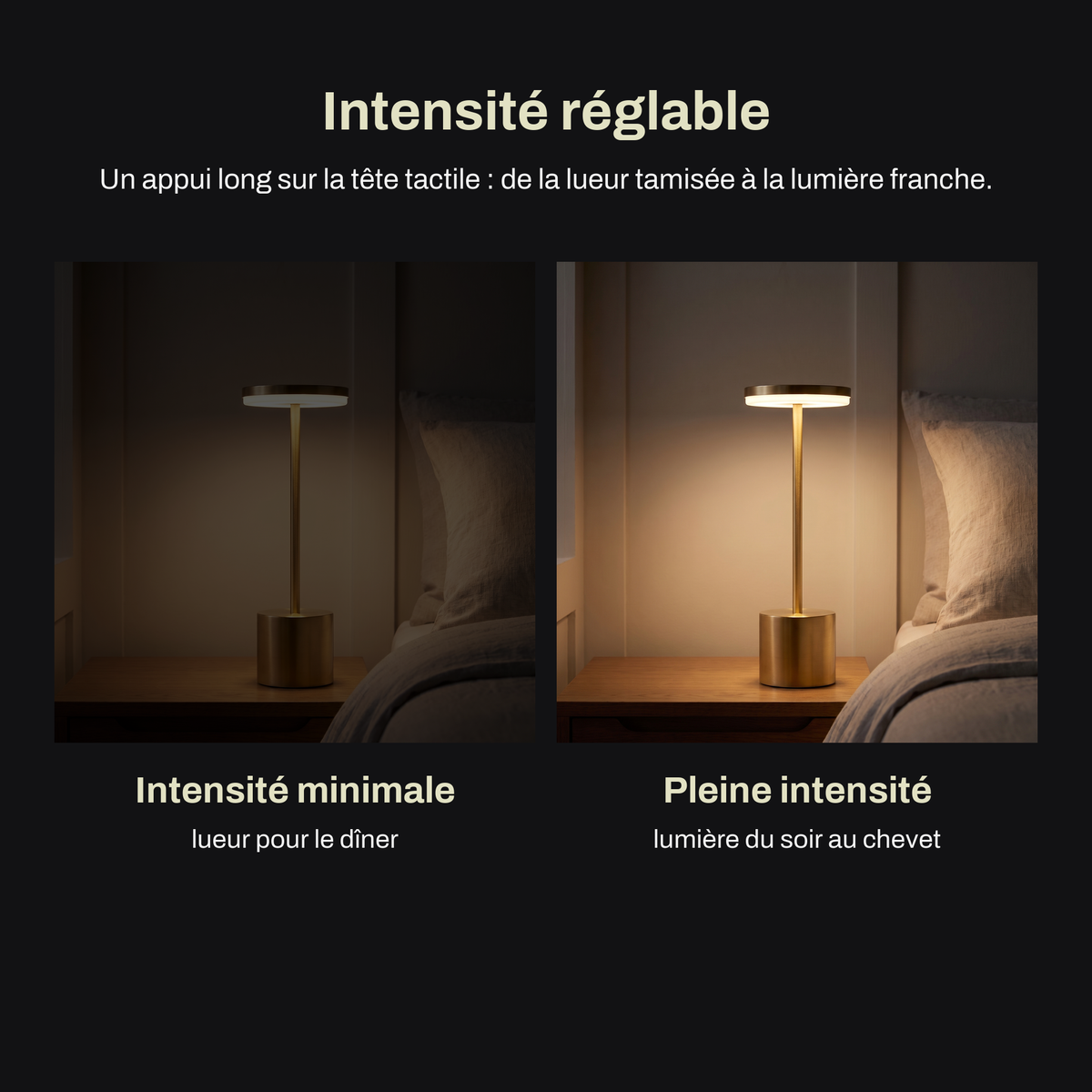 Lampe à Poser Sans Fil LED Rechargeable, Lampe de Table Tactile Minimaliste à Intensité Variable pour Chevet, Salon et Salle à Manger - Ysaline