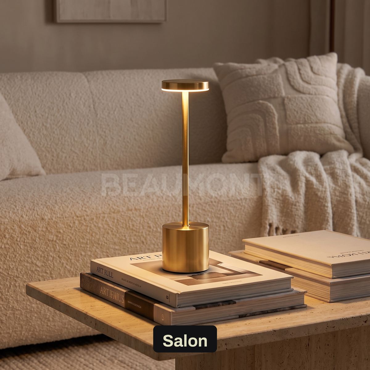 Lampe à Poser Sans Fil LED Rechargeable, Lampe de Table Tactile Minimaliste à Intensité Variable pour Chevet, Salon et Salle à Manger - Ysaline