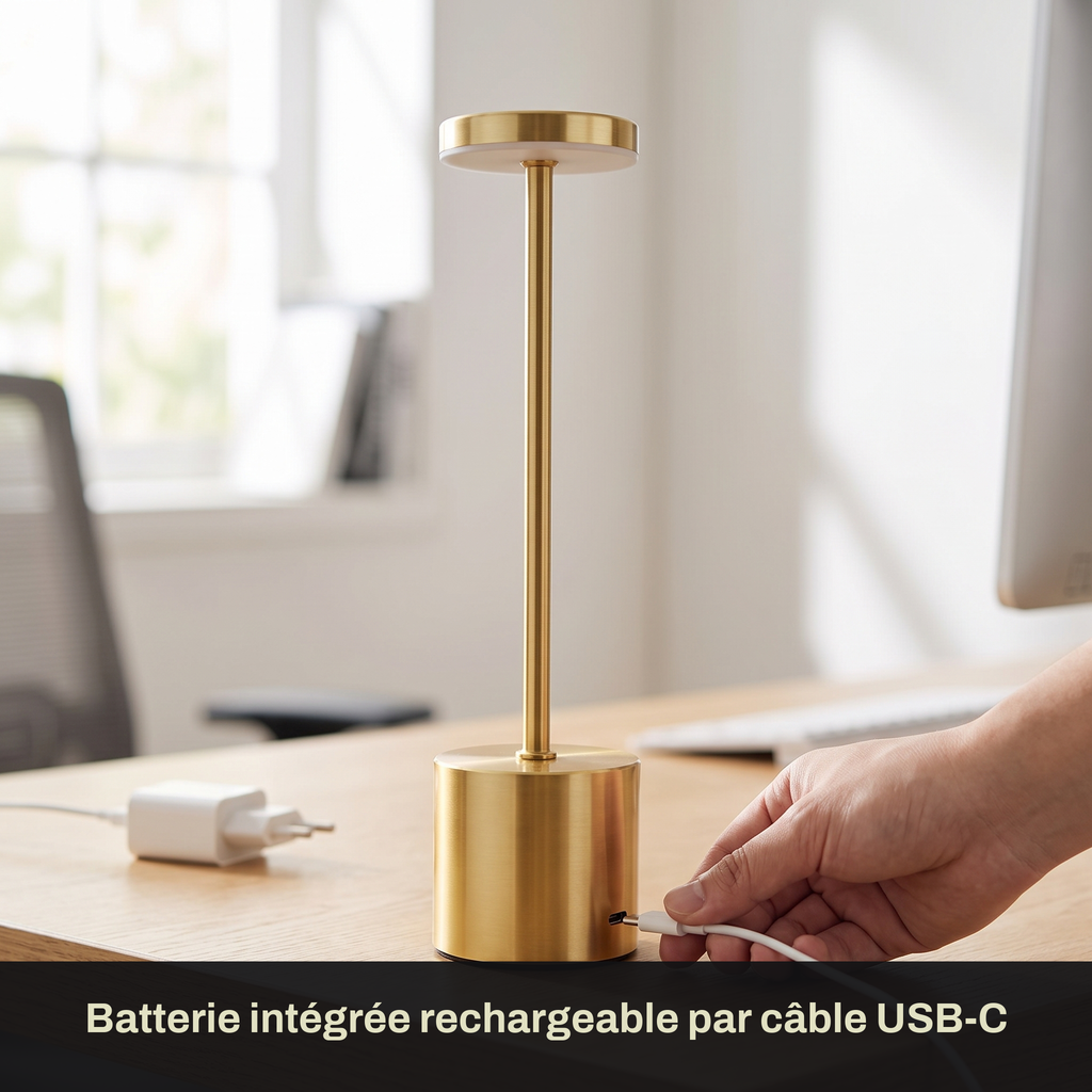 Lampe à Poser Sans Fil LED Rechargeable, Lampe de Table Tactile Minimaliste à Intensité Variable pour Chevet, Salon et Salle à Manger - Ysaline
