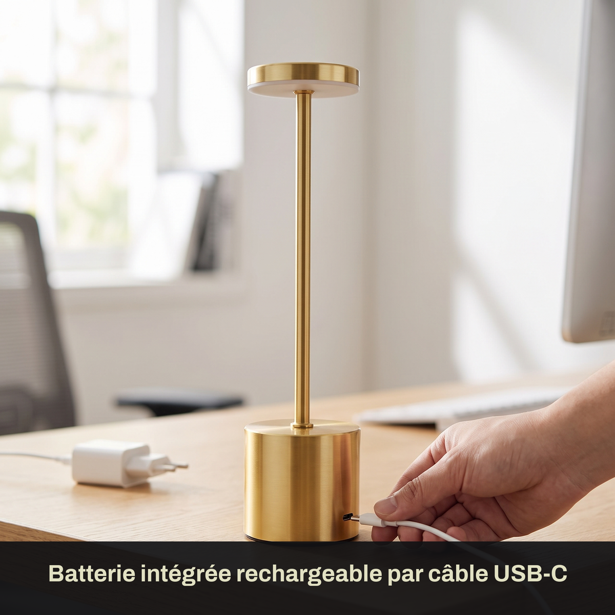 Lampe à Poser Sans Fil LED Rechargeable, Lampe de Table Tactile Minimaliste à Intensité Variable pour Chevet, Salon et Salle à Manger - Ysaline