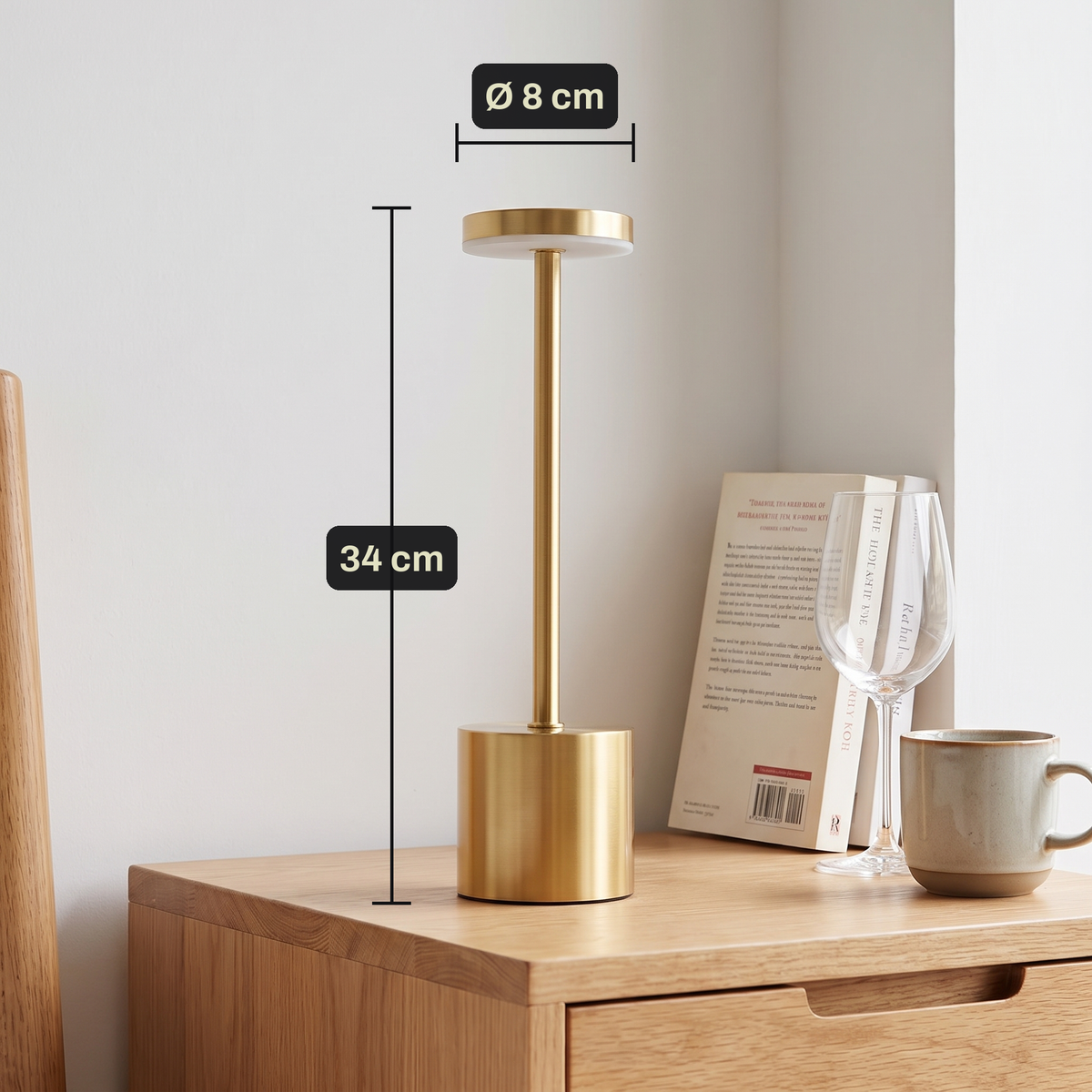 Lampe à Poser Sans Fil LED Rechargeable, Lampe de Table Tactile Minimaliste à Intensité Variable pour Chevet, Salon et Salle à Manger - Ysaline