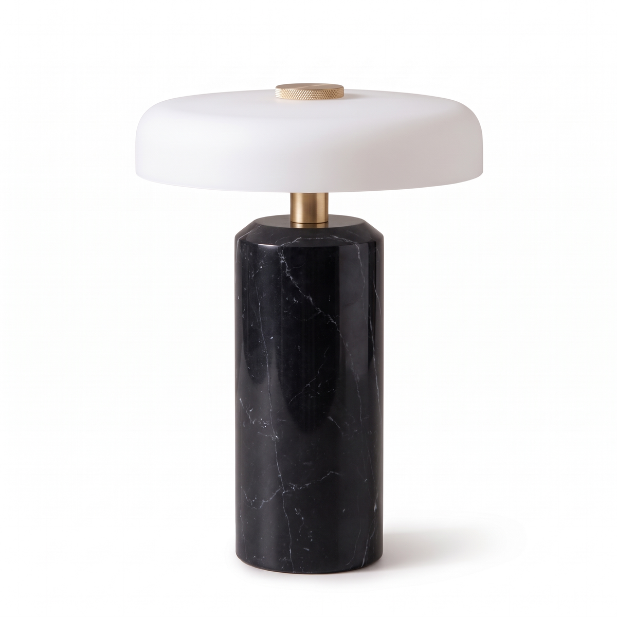 Lampe de Chevet Sans Fil Champignon en Marbre et Verre Opalin, Tactile et Rechargeable avec Variateur et Finitions Laiton - Églantine