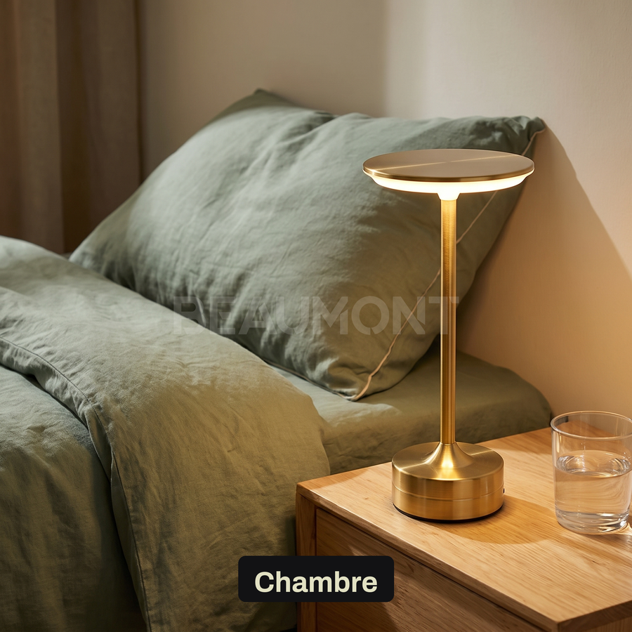 Lampe de Table Sans Fil Rechargeable en Métal, Lampe de Chevet Tactile LED Design avec Variateur pour Maison et Restaurant - Domitille — en situation