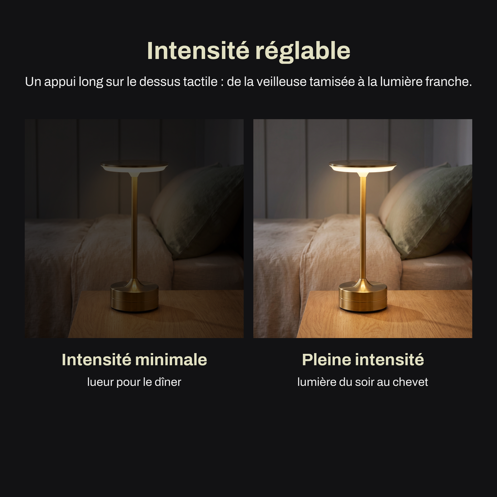 Lampe de Table Sans Fil Rechargeable en Métal, Lampe de Chevet Tactile LED Design avec Variateur pour Maison et Restaurant - Domitille