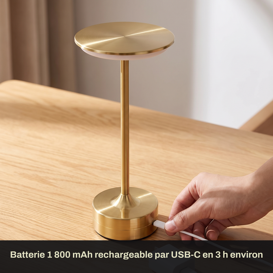 Lampe de Table Sans Fil Rechargeable en Métal, Lampe de Chevet Tactile LED Design avec Variateur pour Maison et Restaurant - Domitille — sans fil