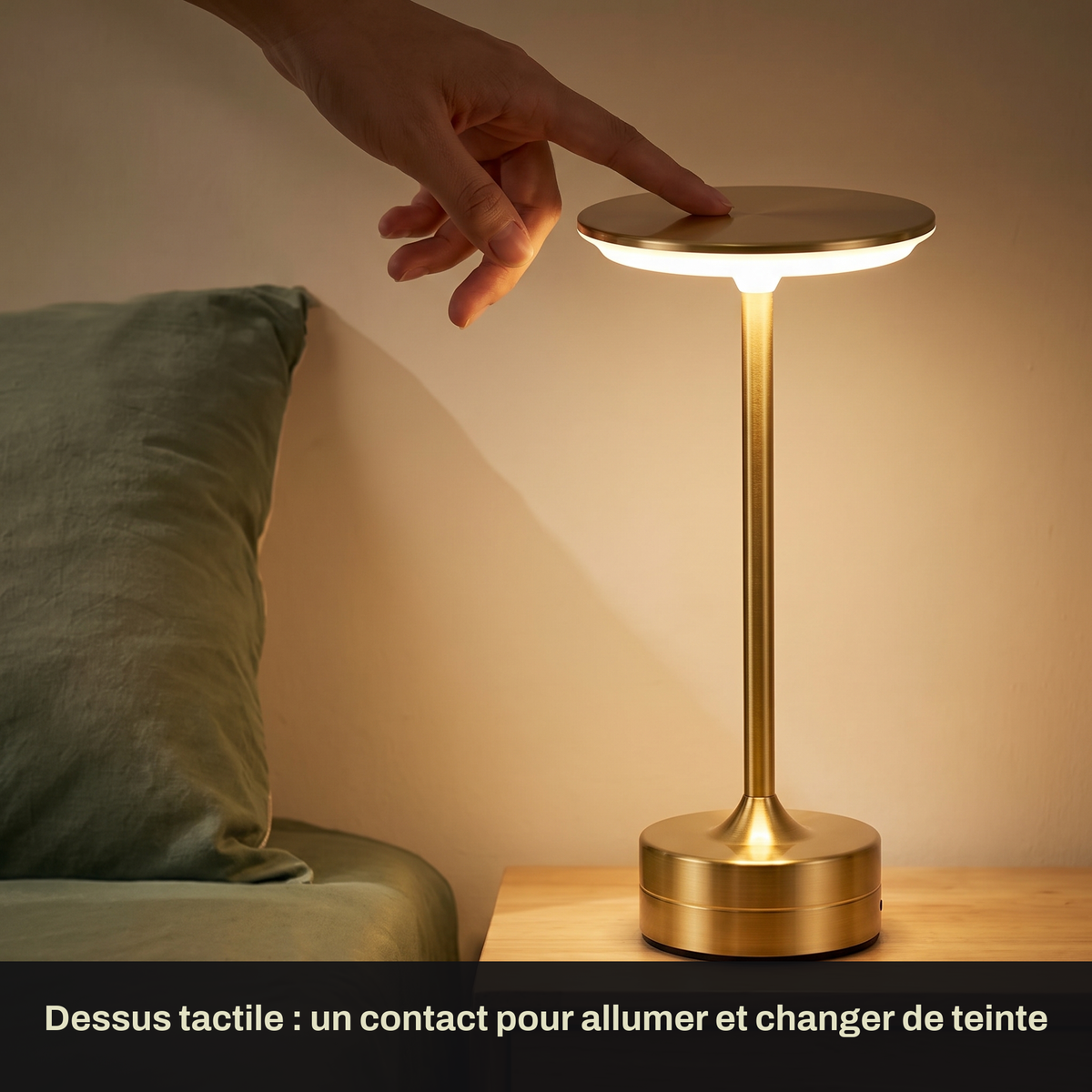 Lampe de Table Sans Fil Rechargeable en Métal, Lampe de Chevet Tactile LED Design avec Variateur pour Maison et Restaurant - Domitille