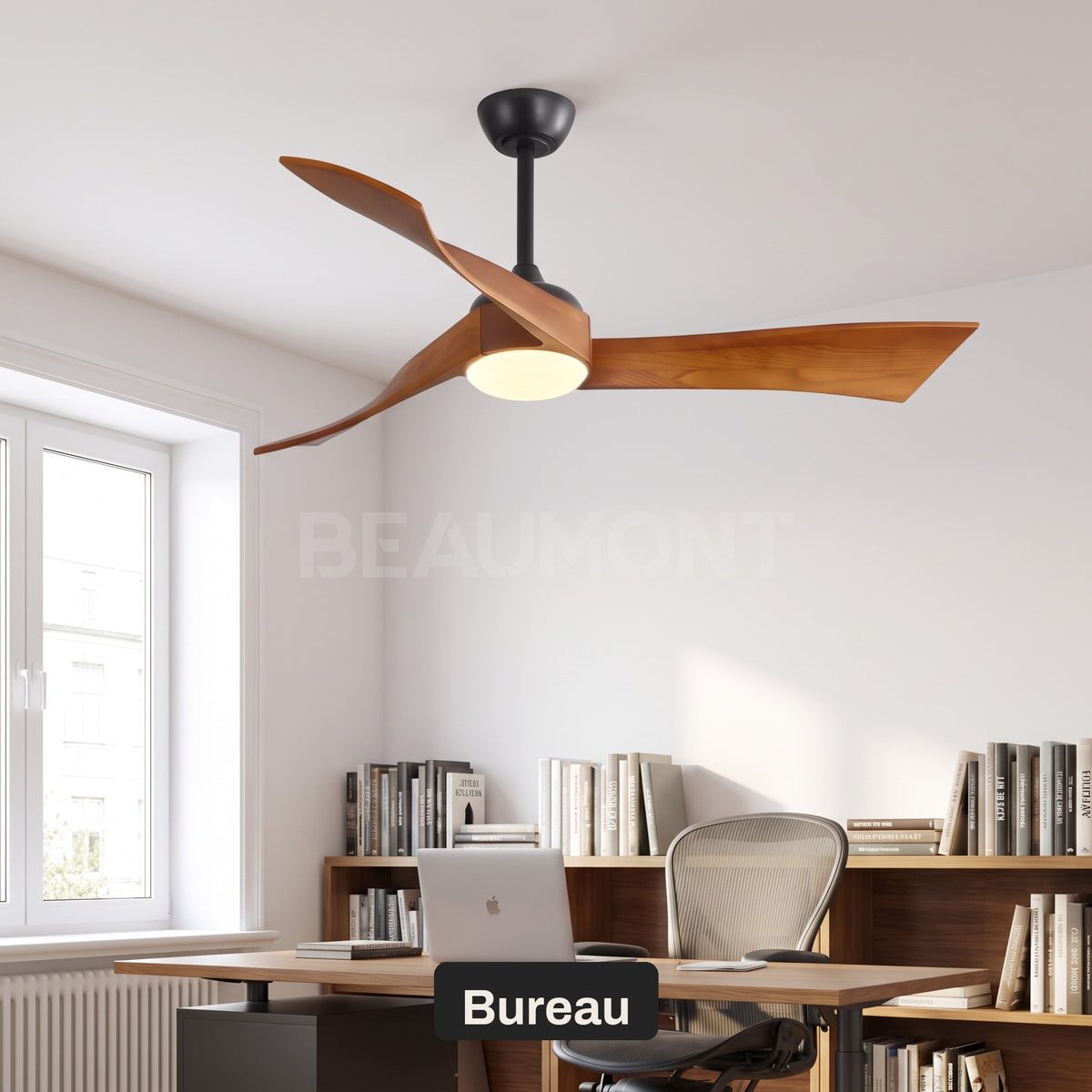 Ventilateur de Plafond Design Silencieux en Bois Massif Avec Lumière LED, Télécommande et Réversible Été/Hiver - Ondine