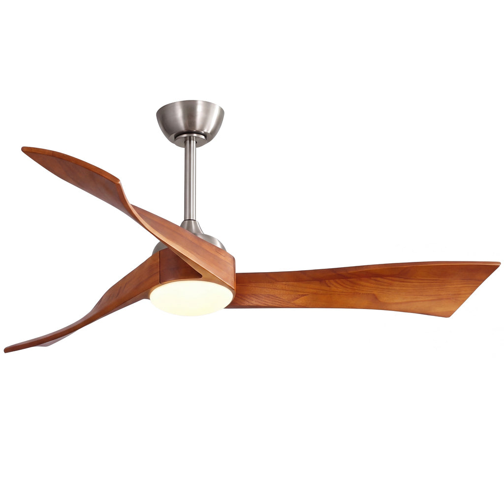 Ventilateur de plafond Ondine, pales ondulées noyer foncé et structure argentée