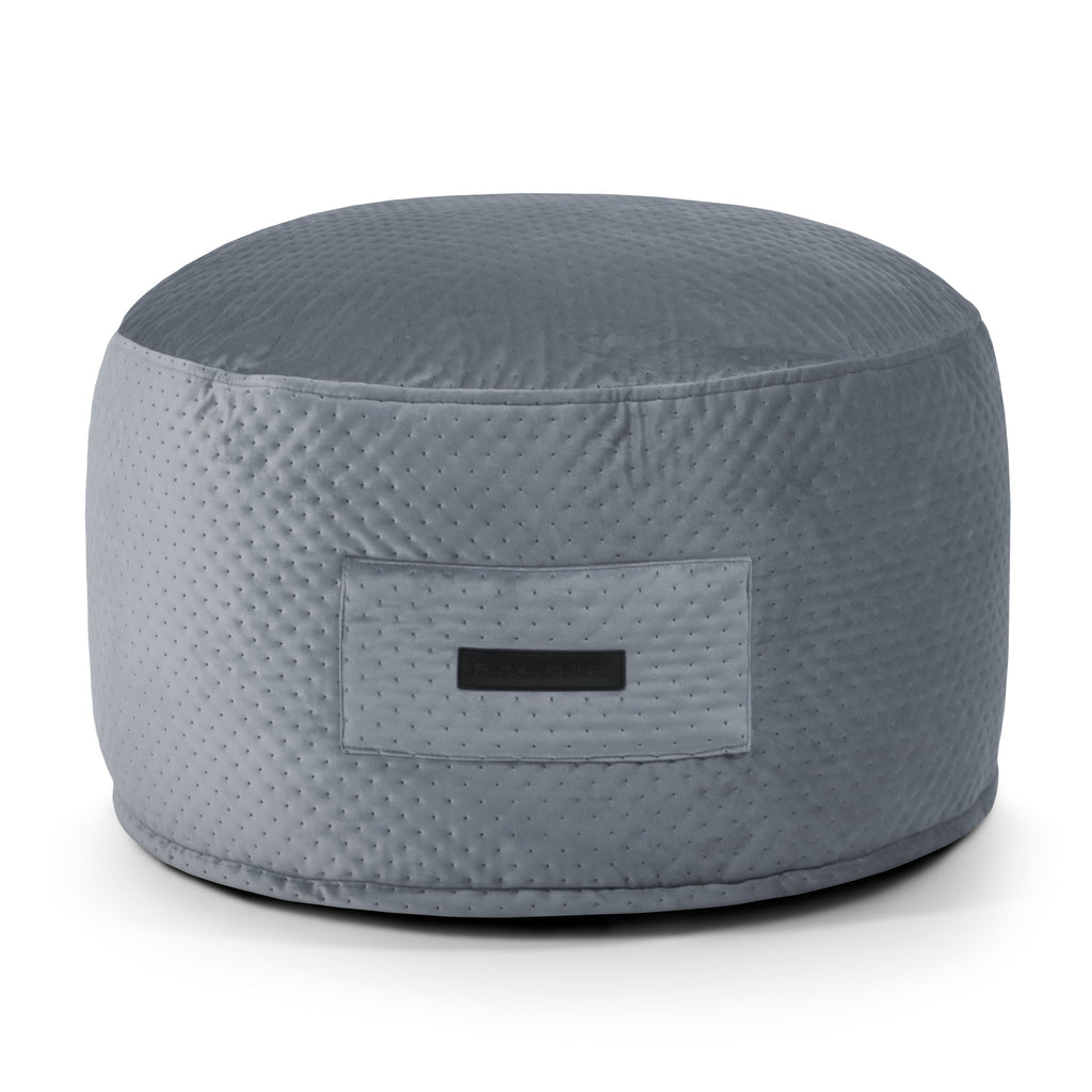Petit Pouf Capitonné Bleu Gris