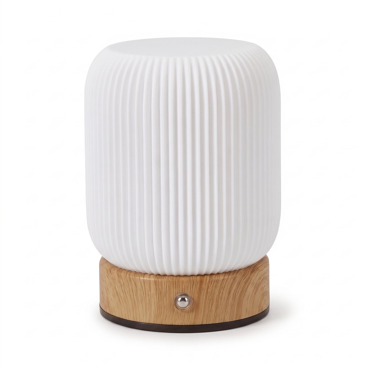 Petite Lampe de Chevet Tactile Sans Fil Rechargeable, Blanche avec Socle Effet Bois et Variateur, pour Chambre Adulte ou Enfant - Léocadie