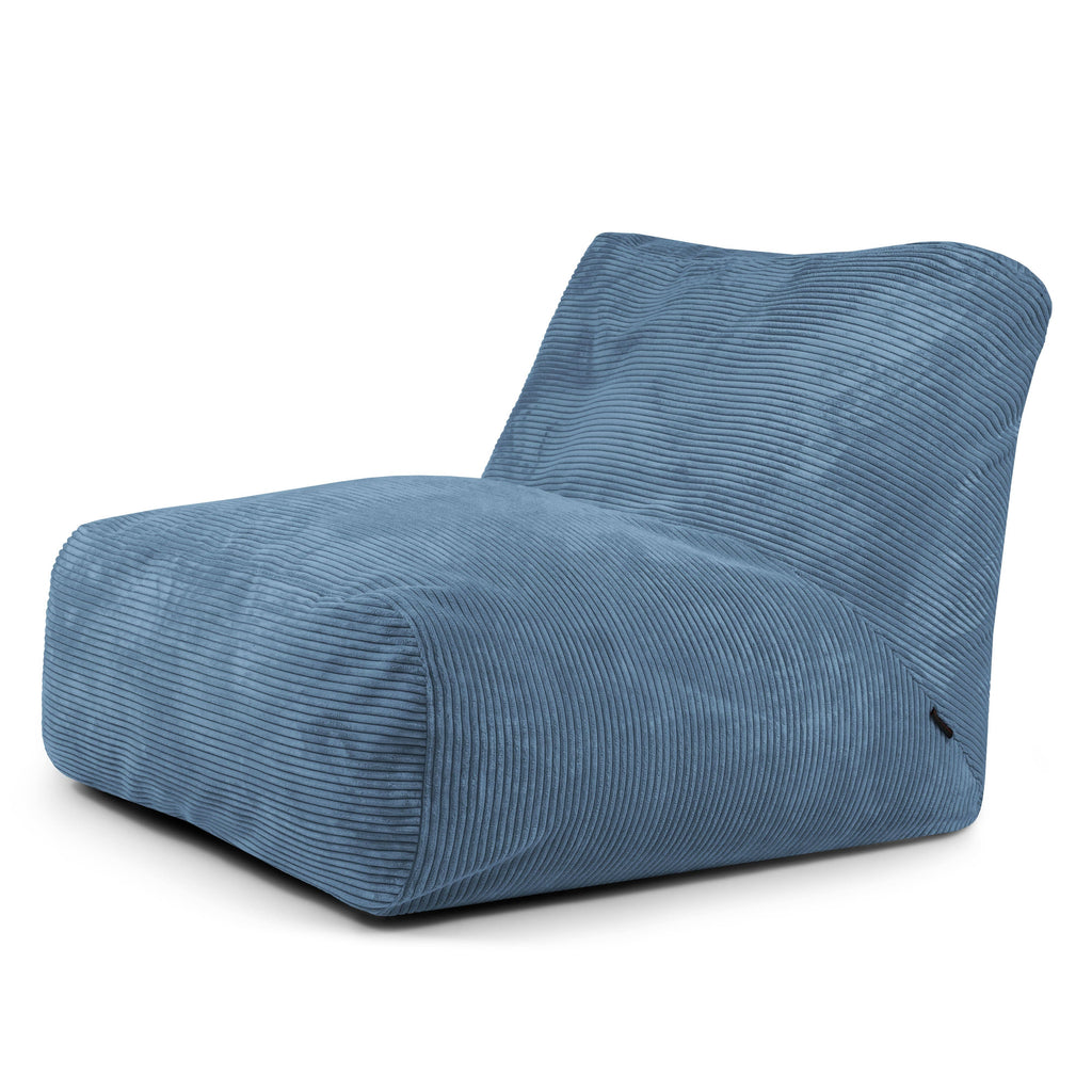 Pouf 2 places en Velours Côtelé Bleu Canard