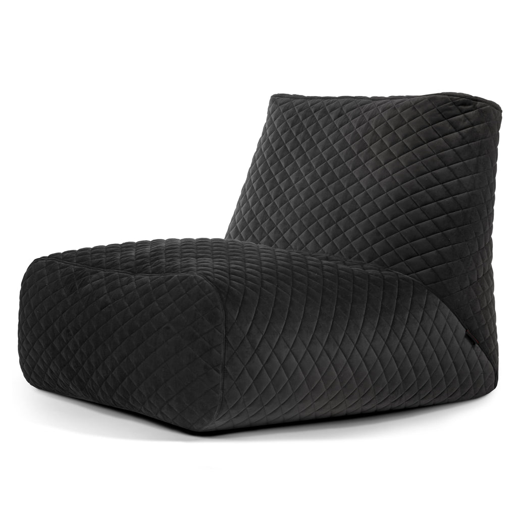 Pouf 2 places en Velours Matelassé Noir Profond