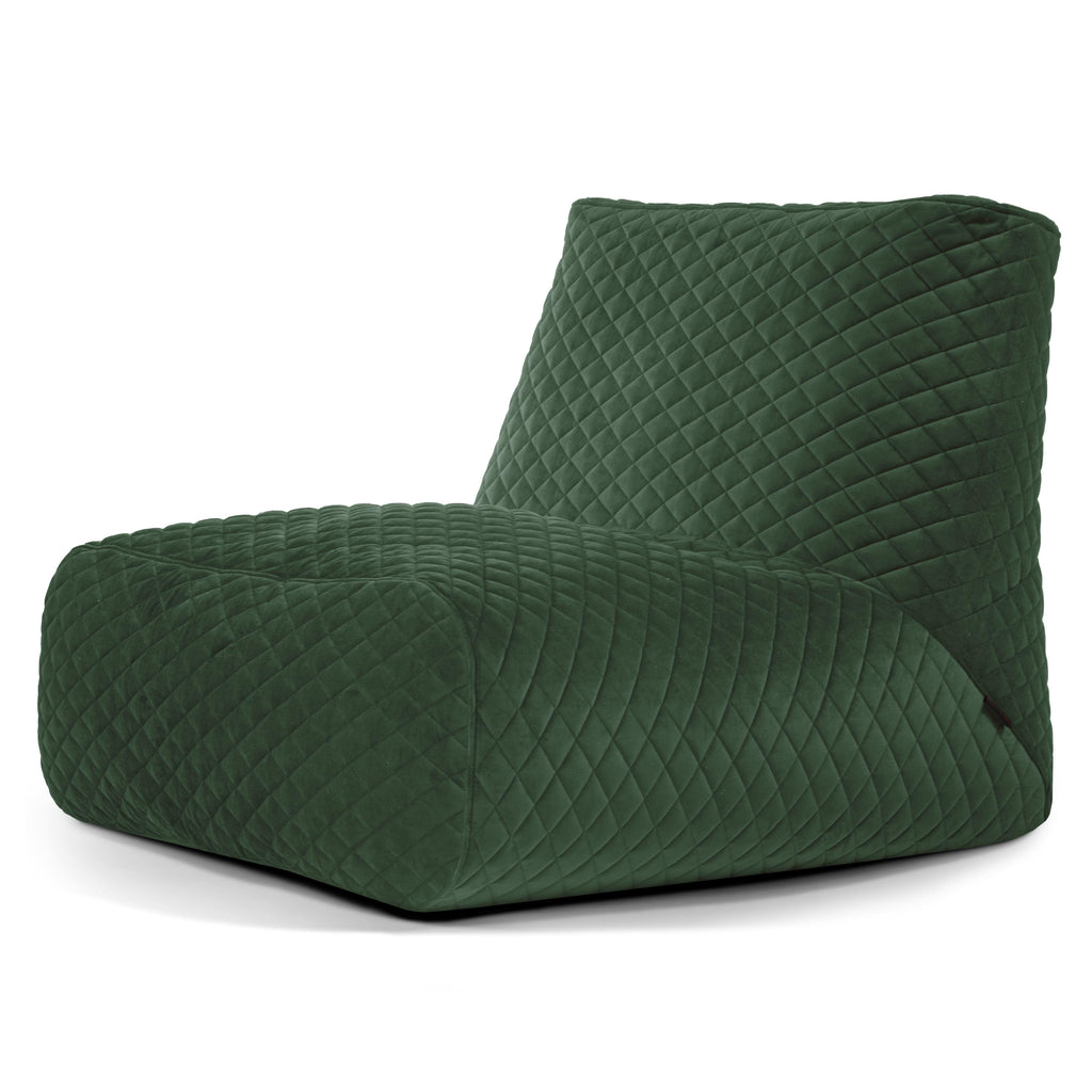Pouf 2 places en Velours Matelassé Vert Forêt