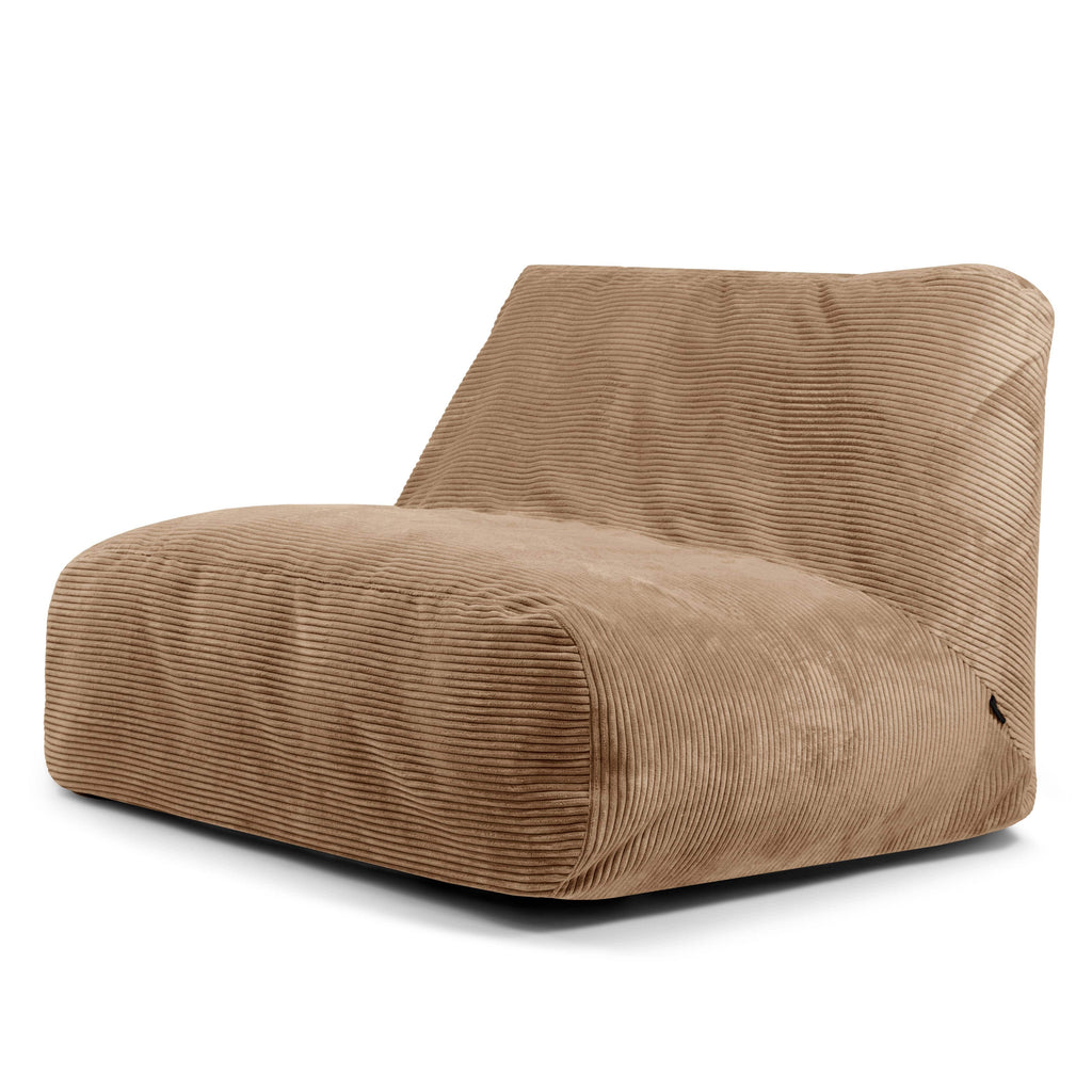 Pouf 2 places Géant en Velours Côtelé Marron Noisette