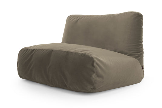 Pouf 2 places Géant en Velours Gris Taupe