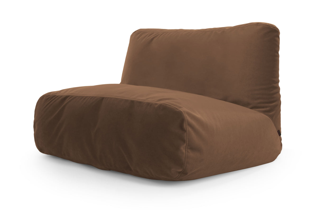 Pouf 2 places Géant en Velours Marron Café