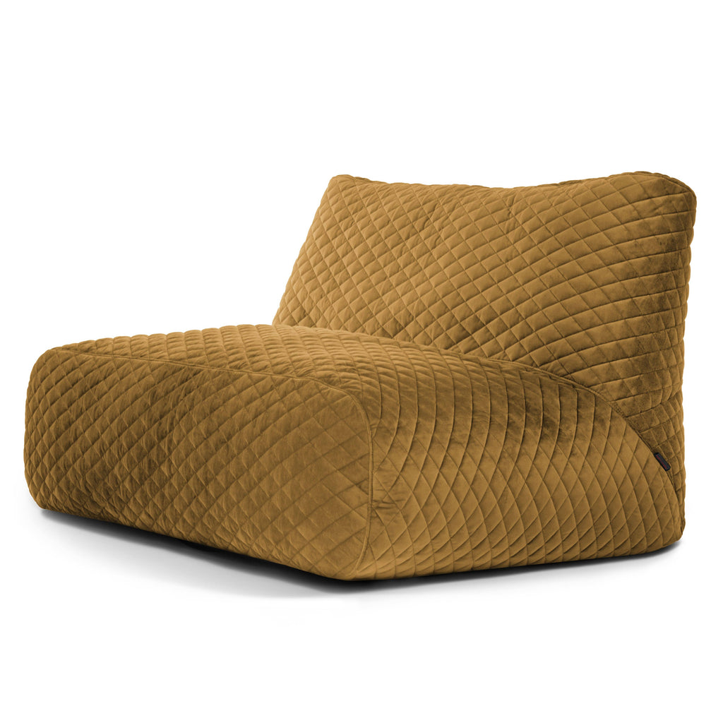 Pouf 2 places Géant en Velours Matelassé Jaune Ocre