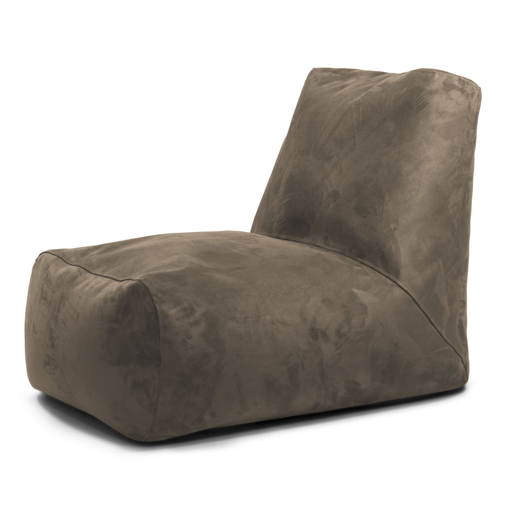 Pouf avec Dossier en Suede Marron Chocolat