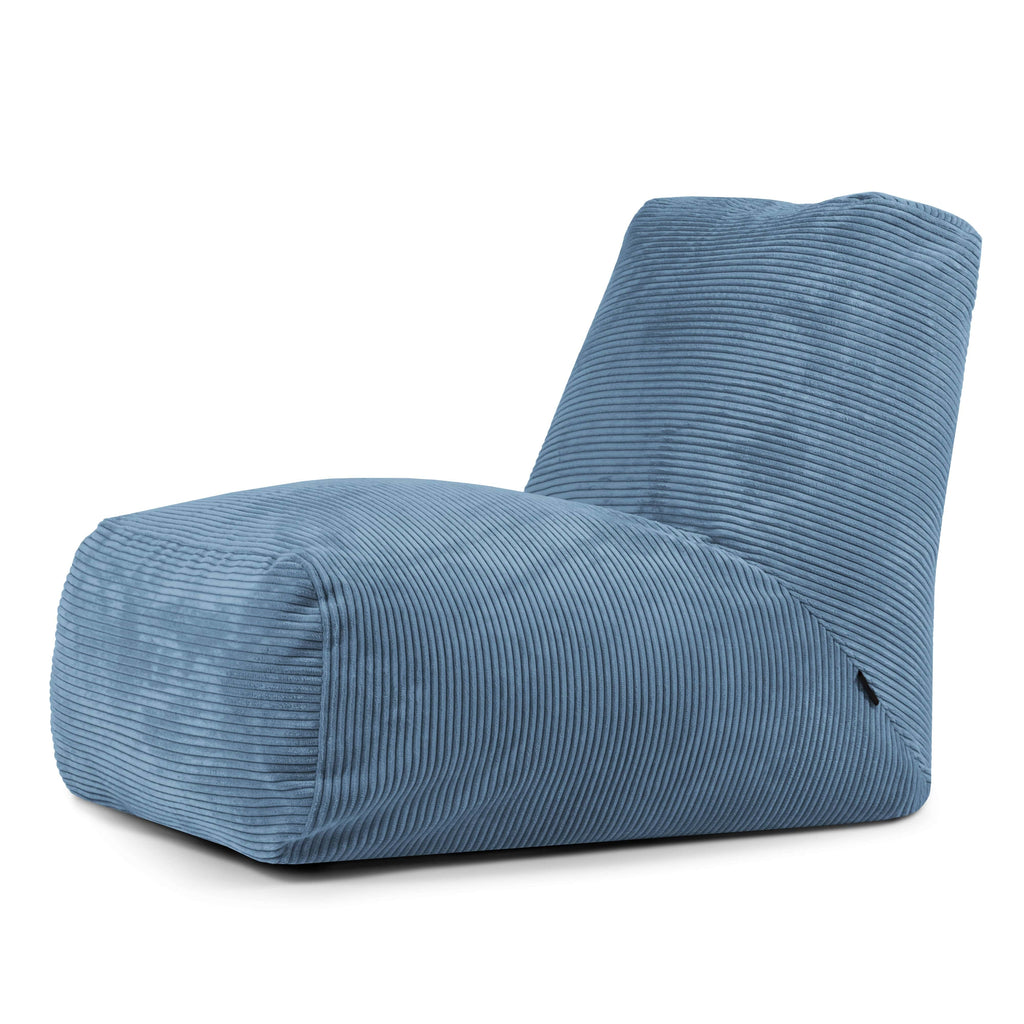 Pouf avec Dossier en Velours Côtelé Bleu Canard