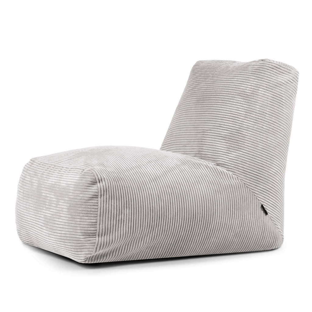 Pouf avec Dossier en Velours Côtelé Gris Perle